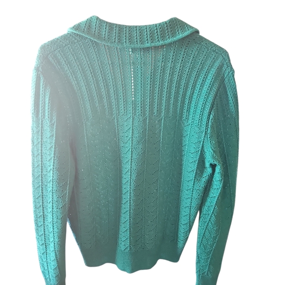 Vintage R&K Knits Teal Open Knit Sweater Top Size 16 Boho - Picture 6 of 6